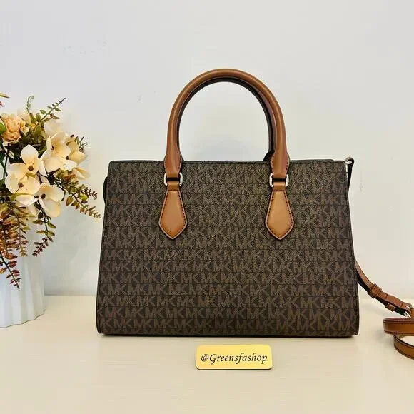 Michael Kors Purse Medium Sheila Signature Logo and Metallic Satchel Brown - Picture 4 of 10